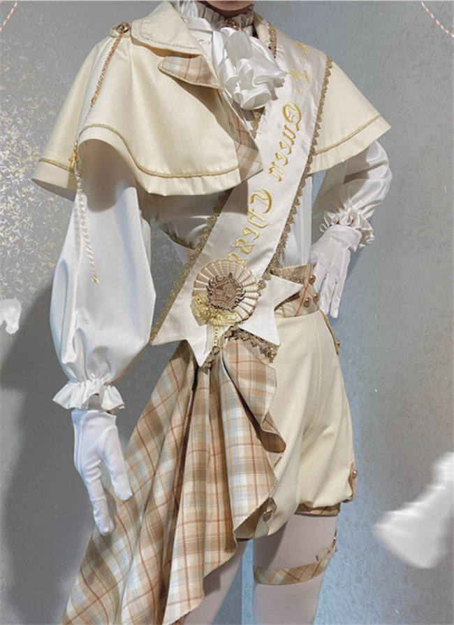 Queen's Game Ouji Lolita Blouse, Cape, Short Pants Pink Yellow Blue