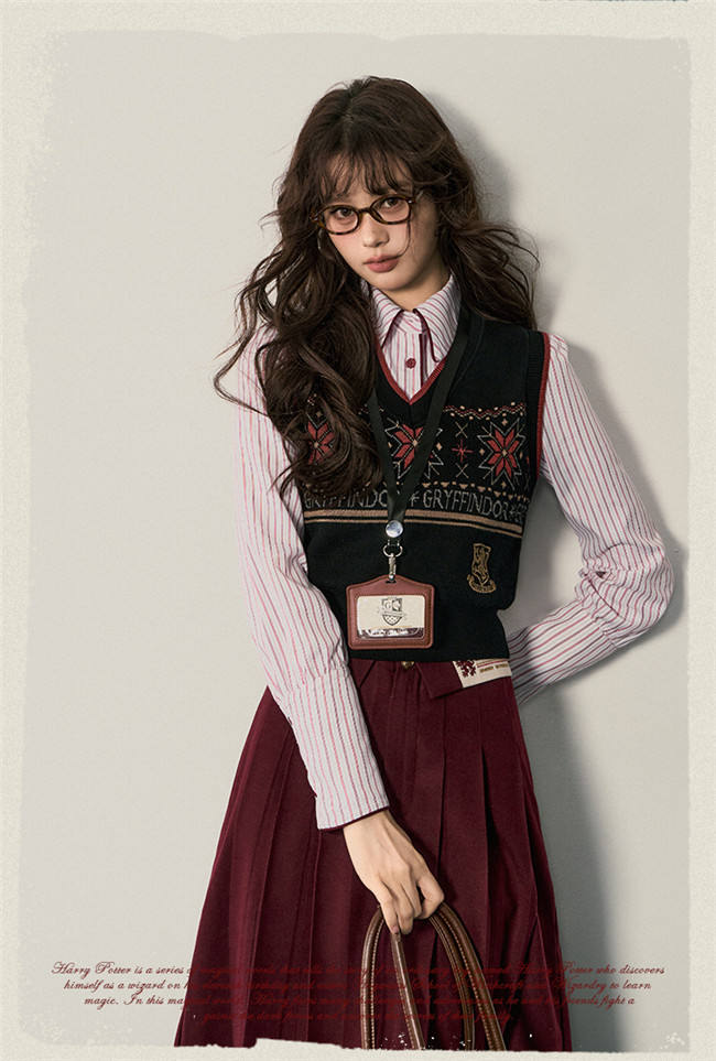Kyouko & Harry Potter Collaborated Stripe Long Sleeves Blouse and Pleated Skirt Harry Potter Clothes