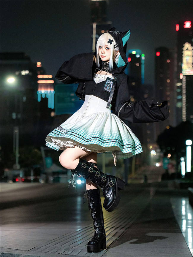 Electric Cat Cyberpunk Lolita Dress and Hooded Coat
