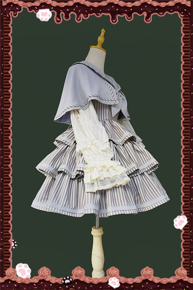 Infanta Stripe Tiered Lolita Jumper Dress, Cape and Blouse
