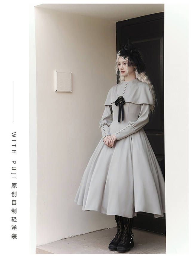 Withpuji Fake Two Pieces Gothic Lolita Dress