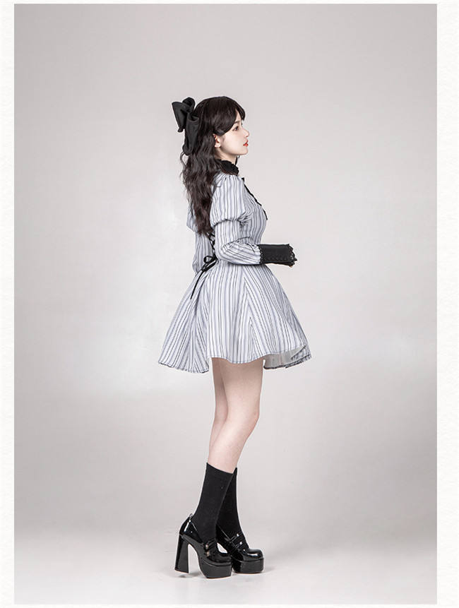Withpuji Stripe Gothic Lolita Dress and Apron