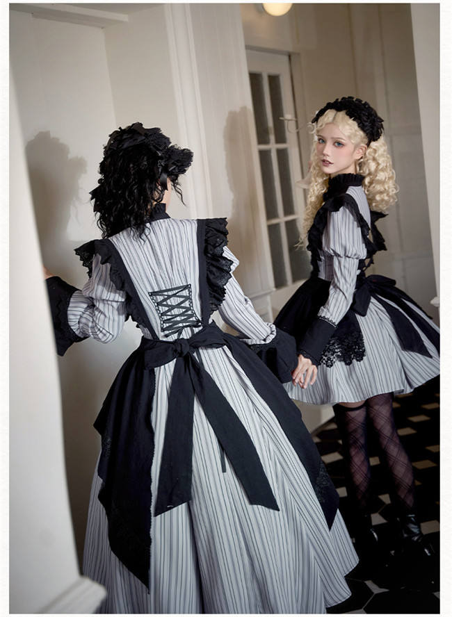 Withpuji Stripe Gothic Lolita Dress and Apron