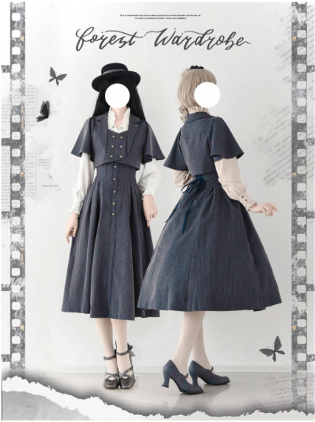 Forest Wardrobe Forest Letterhead Stripe Lolita Skirt, Coat and Blouse