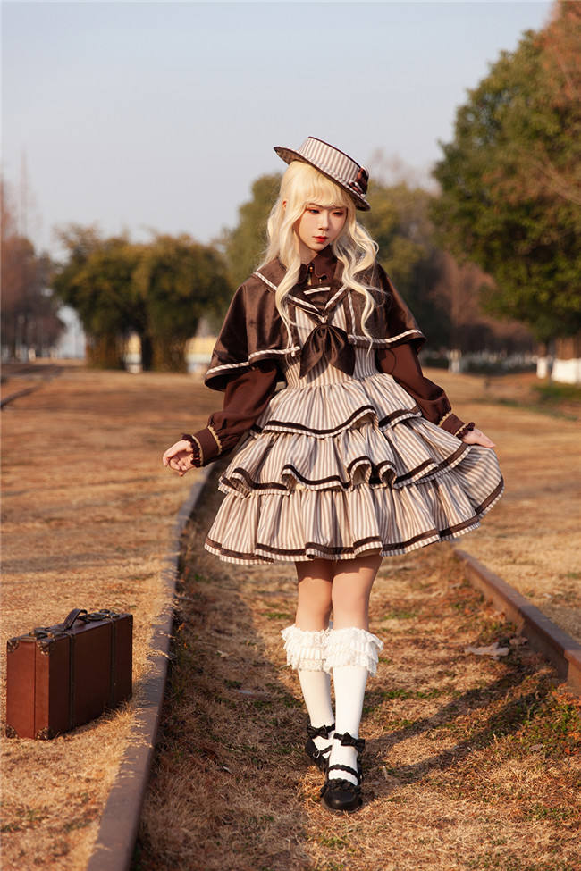 Infanta Stripe Tiered Lolita Jumper Dress, Cape and Blouse