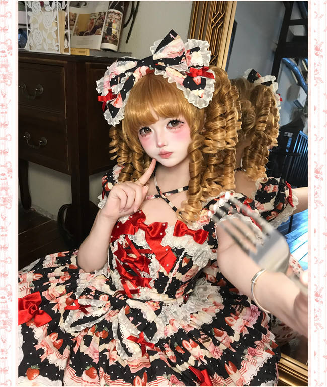 Antique Doll Strawberry Cake Sweet Lolita Dress, Blouse and Accessories