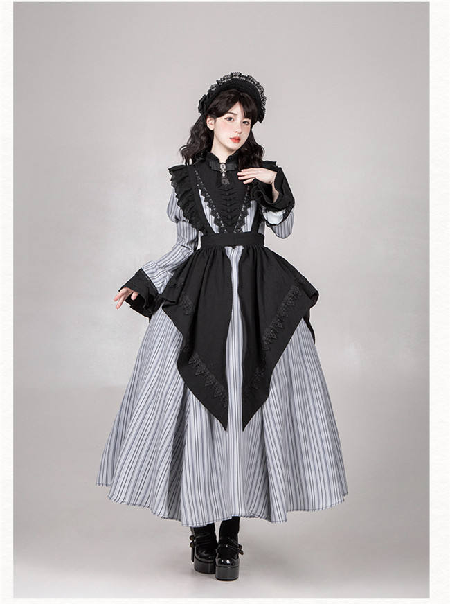 Withpuji Stripe Gothic Lolita Dress and Apron