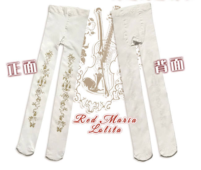 Red Maria Soul Movement Gold Stamping Lolita Tights