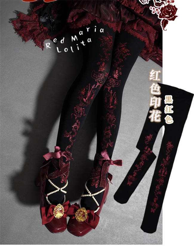 Red Maria Soul Movement Gold Stamping Lolita Tights