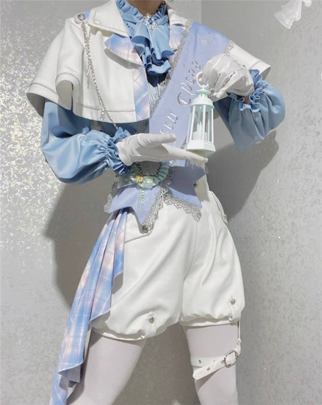 Queen's Game Ouji Lolita Blouse, Cape, Short Pants Pink Yellow Blue