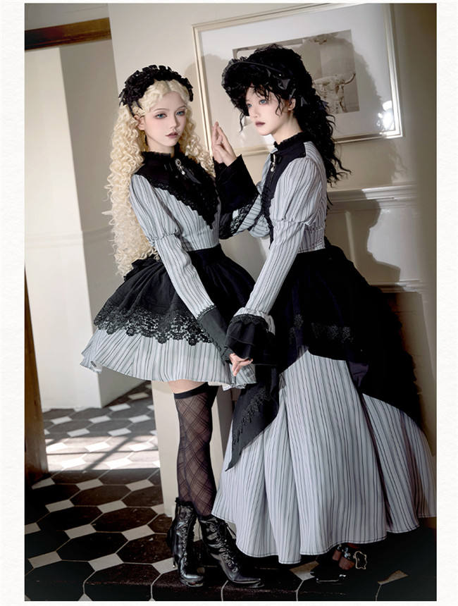 Withpuji Stripe Gothic Lolita Dress and Apron