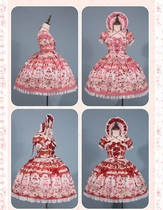 Antique Doll Strawberry Cake Sweet Lolita Dress, Blouse and Accessories