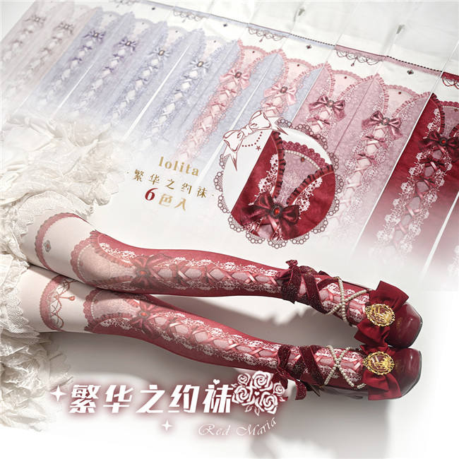 Red Maria Ribbon Bowknot Lolita Tights