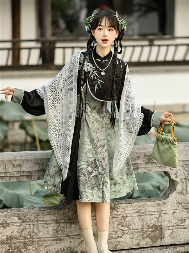 Bamboo Print Han Style Dress Set