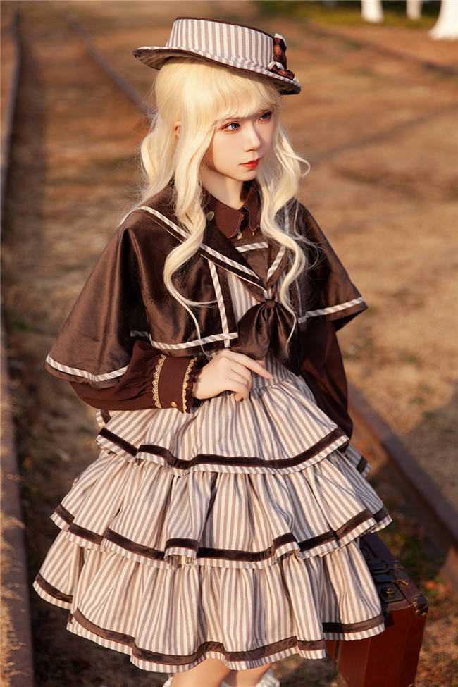 Infanta Stripe Tiered Lolita Jumper Dress, Cape and Blouse