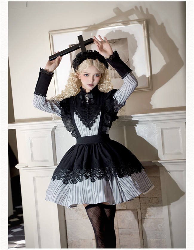 Withpuji Stripe Gothic Lolita Dress and Apron