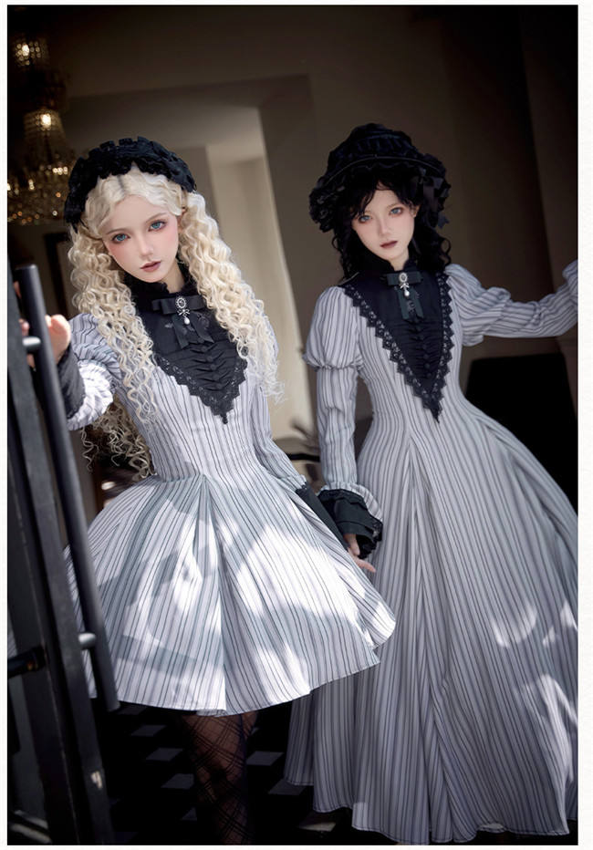 Withpuji Stripe Gothic Lolita Dress and Apron