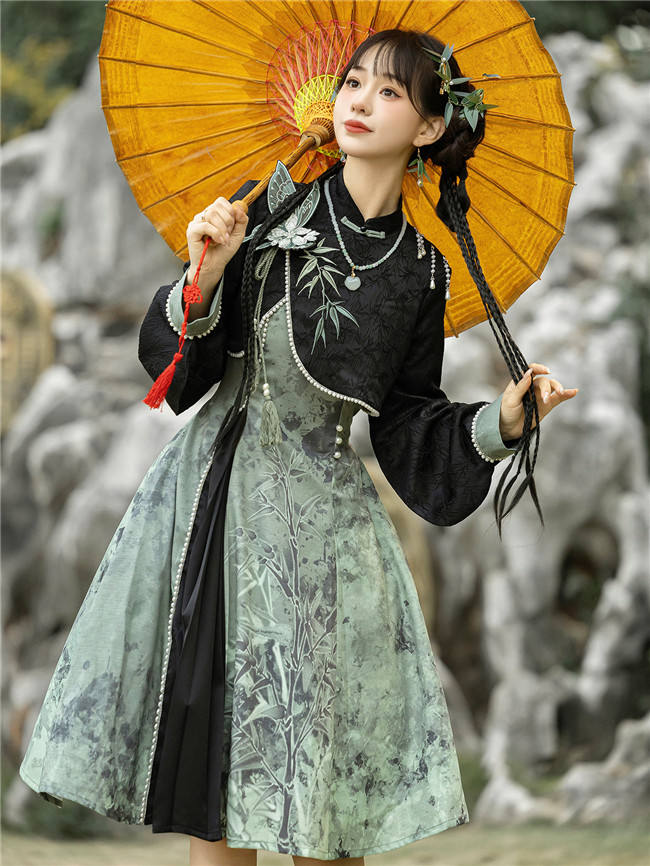 Bamboo Print Han Style Dress Set