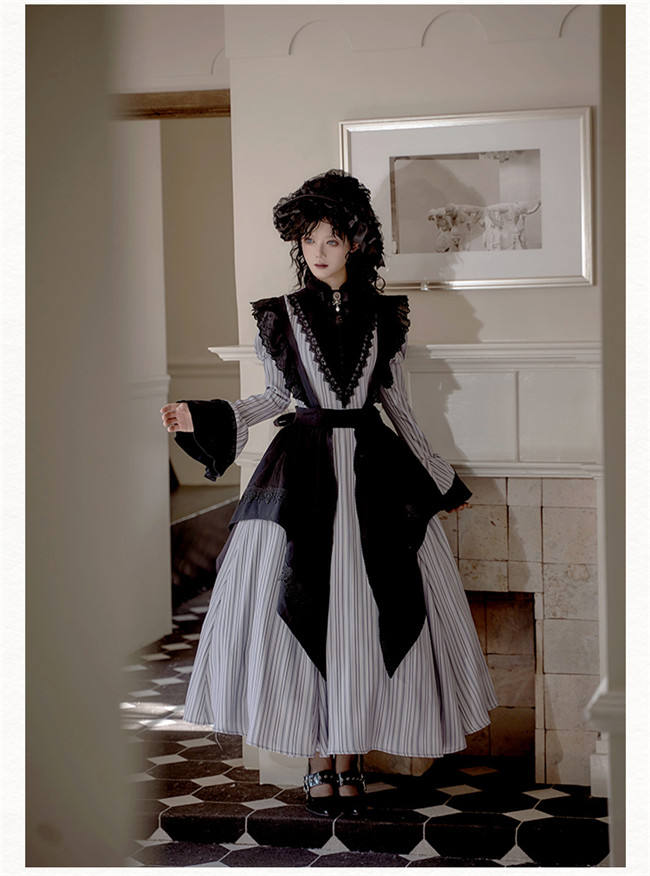 Withpuji Stripe Gothic Lolita Dress and Apron