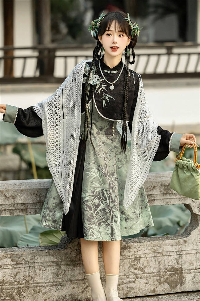 Bamboo Print Han Style Dress Set