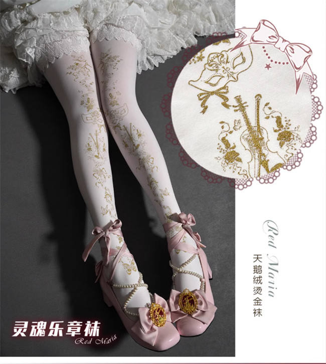 Red Maria Soul Movement Gold Stamping Lolita Tights
