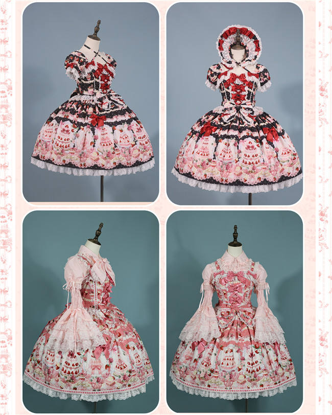 Antique Doll Strawberry Cake Sweet Lolita Dress, Blouse and Accessories