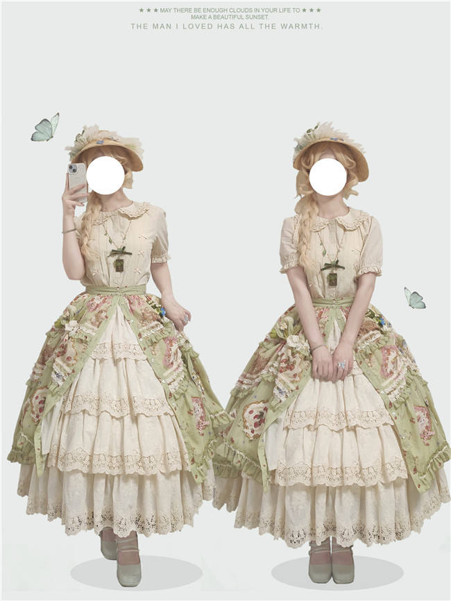 Miss Point Kitty and Rose Green Lolita Dress and Skirt