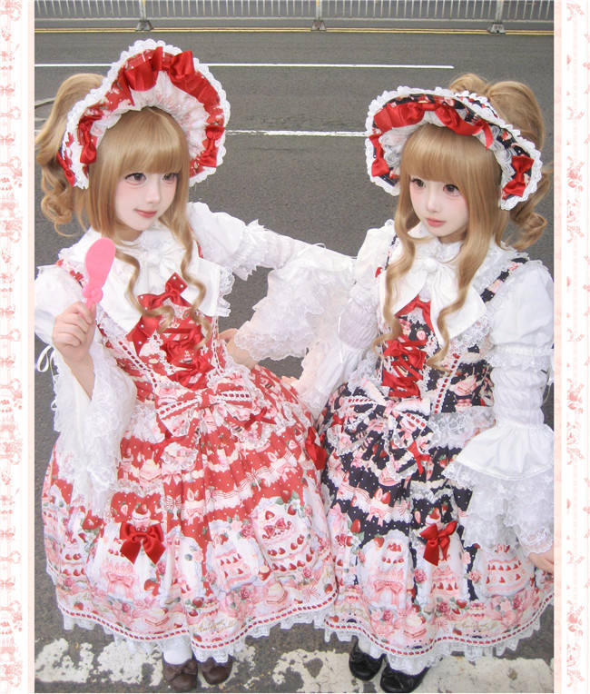 Antique Doll Strawberry Cake Sweet Lolita Dress, Blouse and Accessories