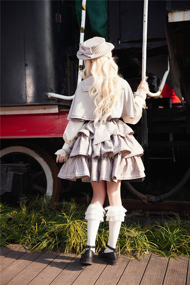 Infanta Stripe Tiered Lolita Jumper Dress, Cape and Blouse