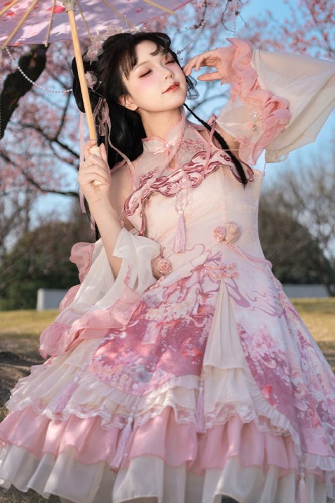Ying Luo Fu Cherry blossoms Sweet JSK Lolita Dress and Accessories