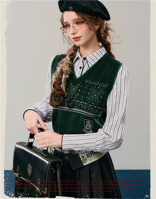Kyouko & Harry Potter Collaborated Stripe Long Sleeves Blouse and Pleated Skirt Harry Potter Clothes