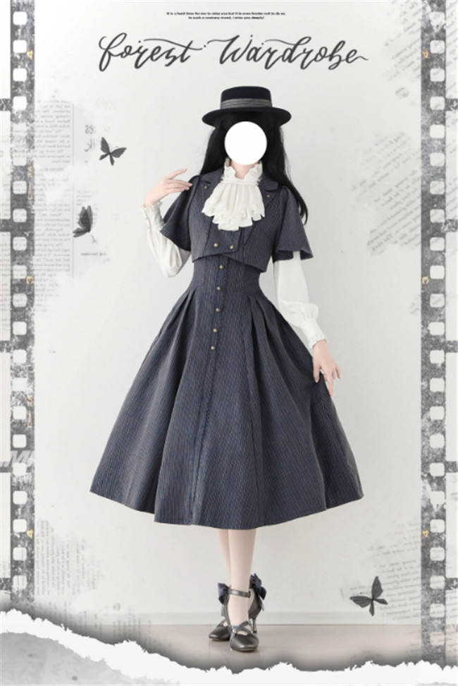 Forest Wardrobe Forest Letterhead Stripe Lolita Skirt, Coat and Blouse