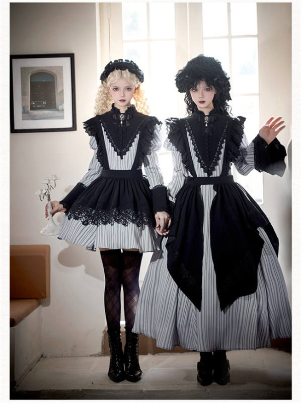 Withpuji Stripe Gothic Lolita Dress and Apron