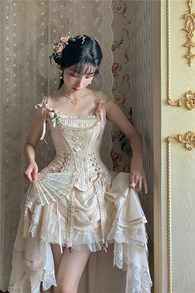 Caramel Antique Lamp Shadow Lolita Skirt and Fishbone Top