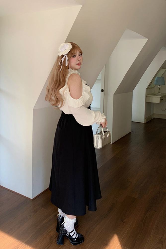 Hard Candy Plus Size Patchwork Off Shoulder Black Dress