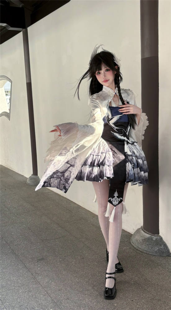 Magpie Embroidery Applique Lolita Jumper Dress and Short Coat