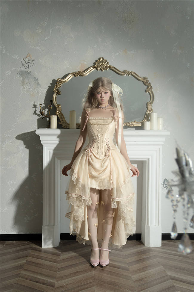 Caramel Antique Lamp Shadow Lolita Skirt and Fishbone Top