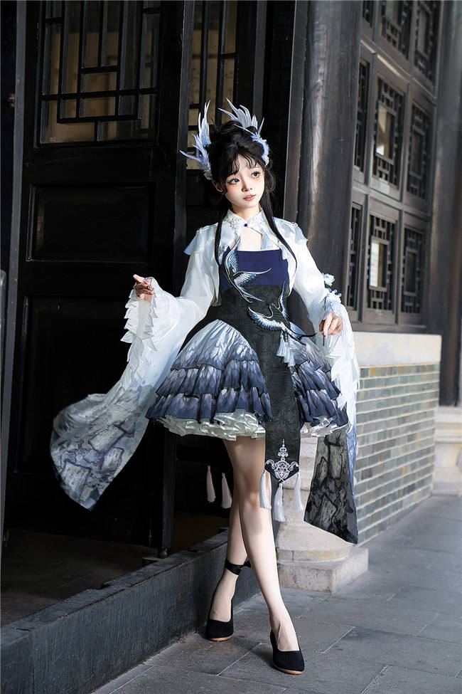 Magpie Embroidery Applique Lolita Jumper Dress and Short Coat