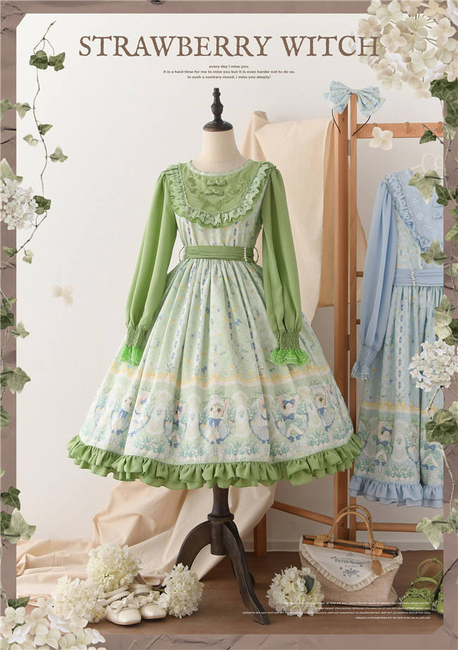 Strawberry Witch Kitten in the Lily of Valley Lolita Dress