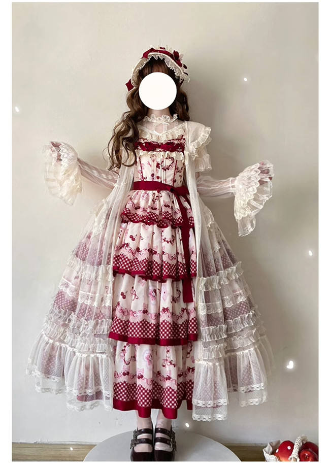 Honey Machine Ripe Cherry Classic Lolita Dress, Overdress, Hat and Bonnet