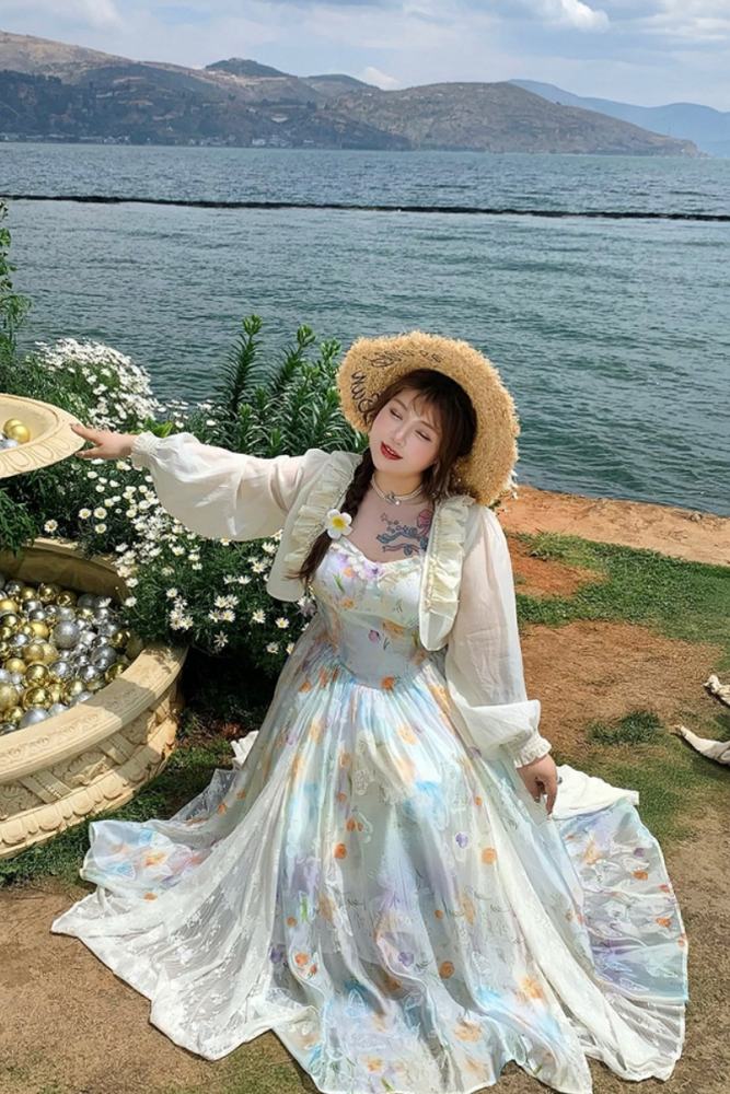 Hard Candy Plus Size Butterfly Shadows Retro Pastel Floral Strap Dress