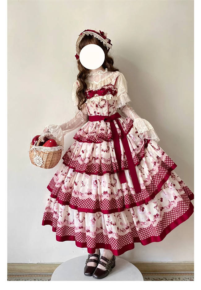 Honey Machine Ripe Cherry Classic Lolita Dress, Overdress, Hat and Bonnet