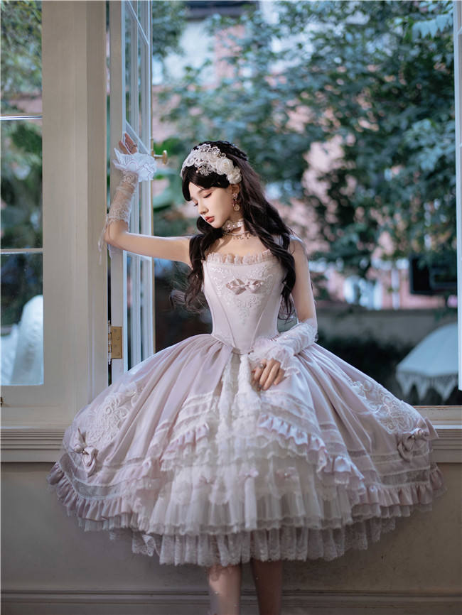 The Rose Covenant Embroidery Lolita Dress, Underskirt, Headdress and Hand Cuffs