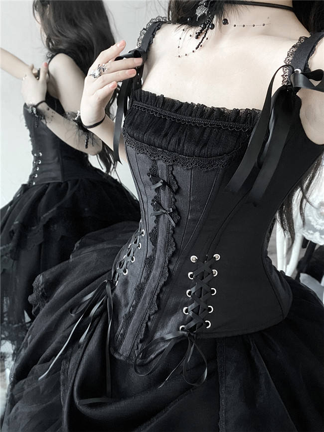 Caramel Antique Lamp Shadow Lolita Skirt and Fishbone Top