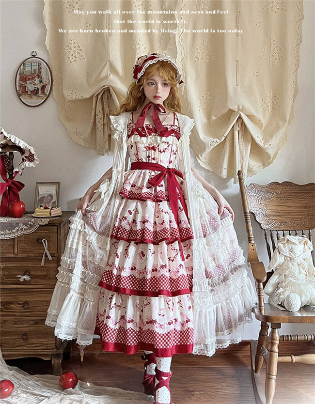 Honey Machine Ripe Cherry Classic Lolita Dress, Overdress, Hat and Bonnet