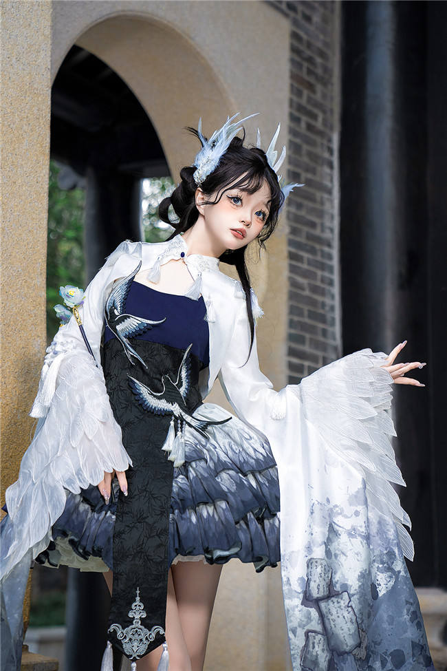 Magpie Embroidery Applique Lolita Jumper Dress and Short Coat