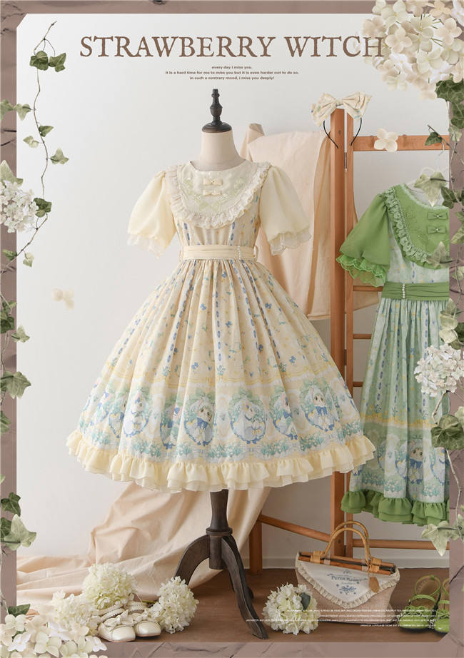 Strawberry Witch Kitten in the Lily of Valley Lolita Dress