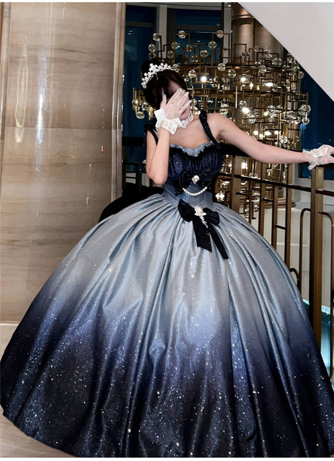galaxy formal dress Galaxy Iridescent Glitter Off Shoulder Sleeve Prom Dress