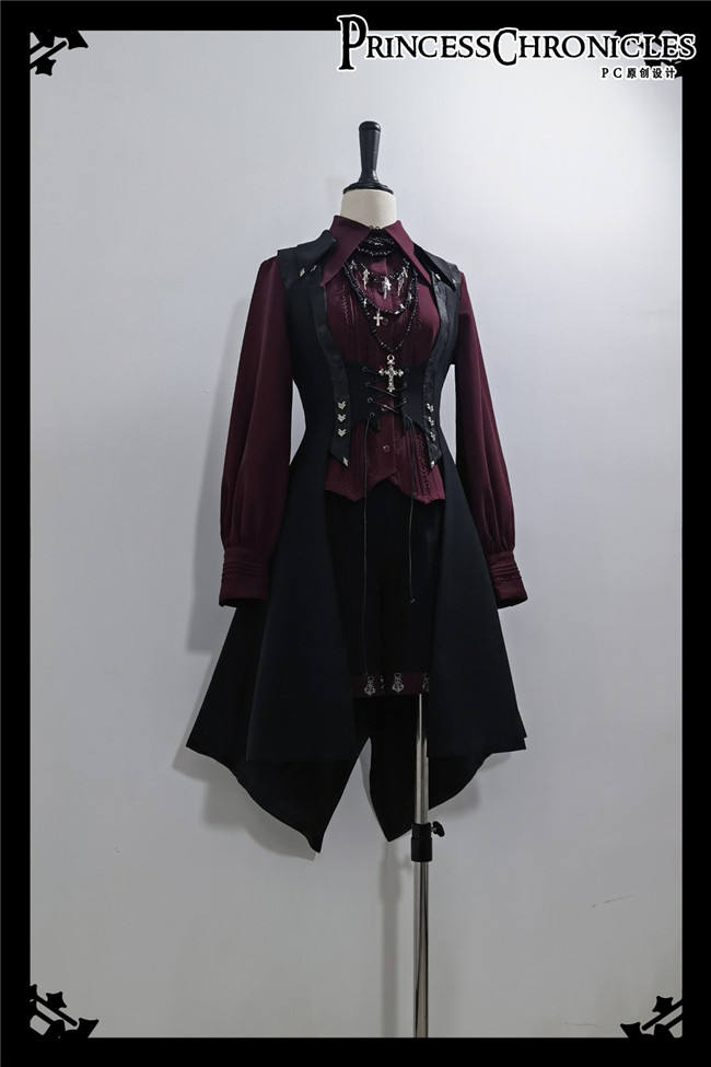 Princess Chronicles Red and Black Vintage Ouji Fashion Blouse,  Vest and Short Pants