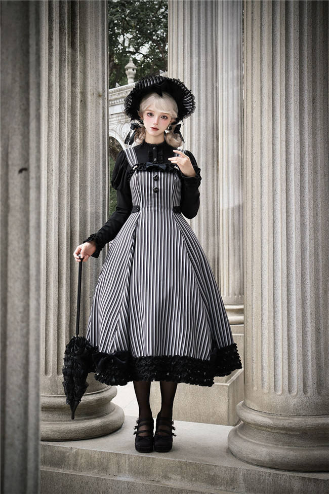 Miss Point Classic Chocolate Stripe Lolita Jumper Dress